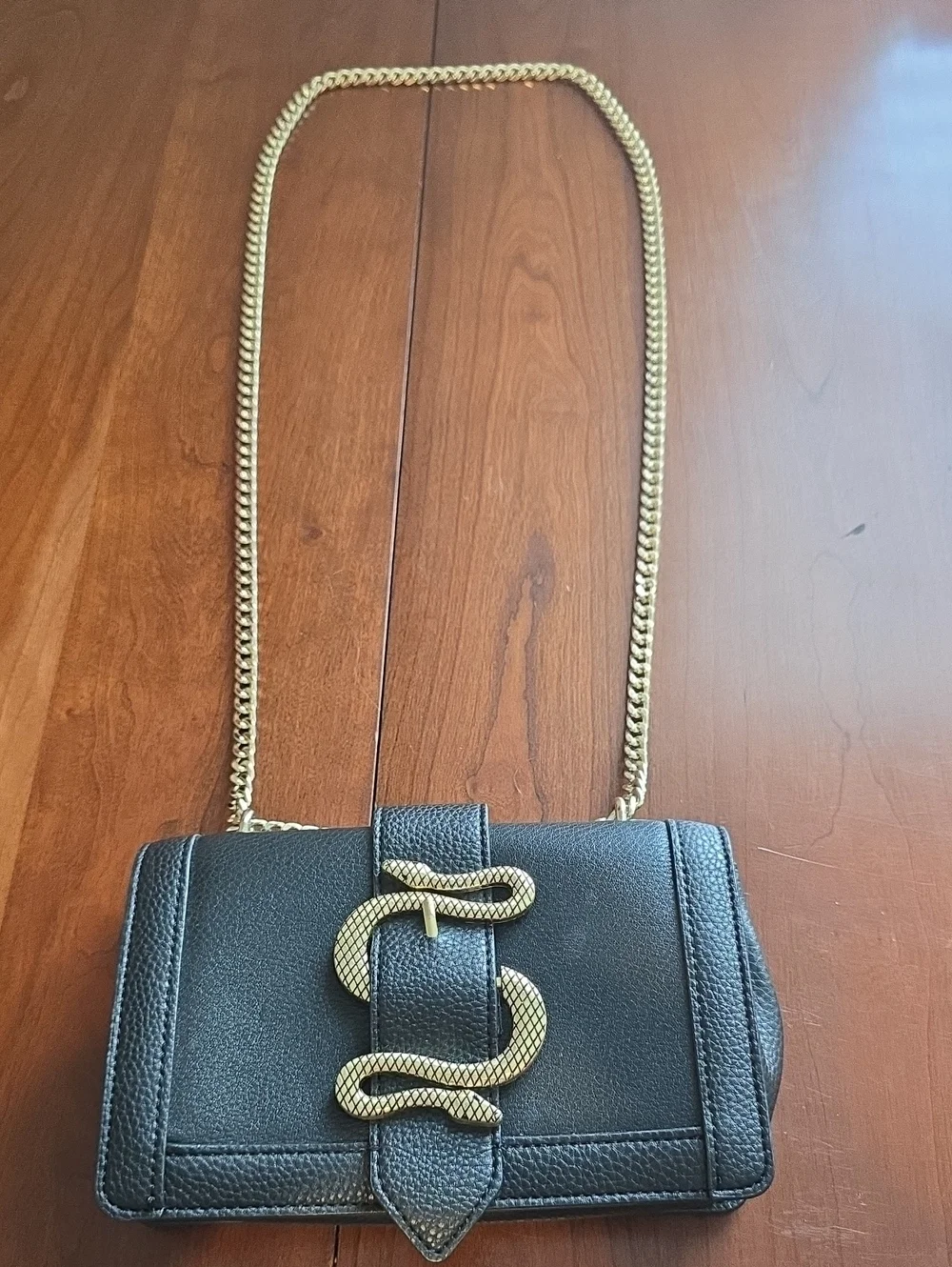 Express Black Leather Chain Shoulder Bag with Gold Snake 🐍Accent, Like New